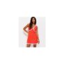 Bright Red Crinkle Texture V-Neck Lace Trim Mini Dress