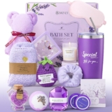 Briney 14 Pcs Bath Sets for Women Gifts, Luxury SPA Sets for Mothers Day Gift, Lavender Themed Present Self Care Relaxation Bath Basket, Get Well Soon Package for Mom Wife Sister Friends