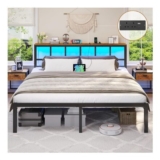 Brinlawb King Size Metal Bed Frame with Power Strip