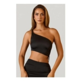 Brisa Add to Wishlist Ruched Asymmetric Crop Top in Black