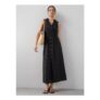 Broderie Sleeveless Tuck Midaxi Dress – Black