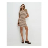 Brown Cotton Blend Stripe Mini T-Shirt Dress