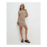 Brown Cotton Blend Stripe Mini T-Shirt Dress