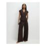 Brown Linen Blend Tailored Wide Leg Trousers