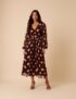 Brown Polka Dot Balloon Sleeve Anya Midi Dress, sizes 4 – 18 in Petite / Regular