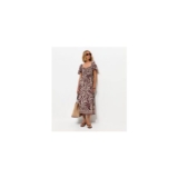 Brown Swirl Print Flutter Sleeve Midi Dress