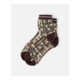 Brown & Yellow Floral Checked Sheer Ankle Socks