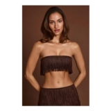 Bruma Fringed Bandeau Lace-up Crop Top in Chocolate Brown