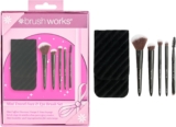 Brushworks Mini Travel Face & Eye Brush Set 5 Piece Makeup Brush Kit with Velvet Storage Pouch, Soft Synthetic Bristles, Vegan Brushes for Liquid, Cream & Powder