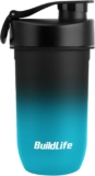 BuildLife Shaker Bottle, 600ML Tritan Protein Shaker Water Bottle, Shakes Cup with Strainer for Protein Powder Supplement Smoothie Quiet Mixing, Lump-Free Dishwasher Safe (BlackBlue)