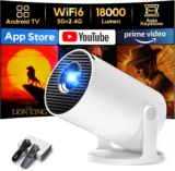 Built-in Apps & Auto Keystone AKIYO O2 Projector 2026 Upgraded 18000 Lumen with WiFi6 and Bluetooth 5.4, Mini Projector 1080P Full HD Supported, 180 Rotation Compatible with HDMI/USB/Laptop/PS5