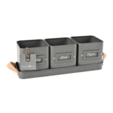 Burgon & Ball 3 Herb Pots in a Leather Handled Tray – Charcoal