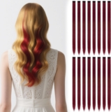 Burgundy Hair Extensions Clip In – 16 PCS 22 Synthetic Straight Hair Pieces for Girls and Women Highlights