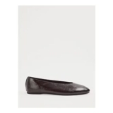 Burgundy Leather Look round Toe Ballet Flats