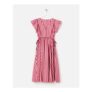 Burgundy & Pink Striped Tie Waist Cotton Midi Dress