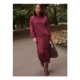 Burgundy Red 2-in-1 Sweatshirt with Satin Midi Skirt