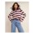Burgundy Striped Long Sleeve Polo Top