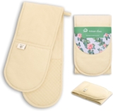 Butter Yellow Oven Gloves Thick Potholders Heat Resistant Quilted Cotton & Silicone Non-Slip Design Pot Holders for Baking Cooking BBQ Machine Washable Oven Mitts Kitchen Accessories