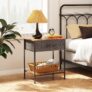 CAIYUN Nightstand, Bedside Table, Side Table with Drawer and Shelf, End Table, Bedroom, Living Room, Easy Assembly, Steel Frame, Industrial, Vintage