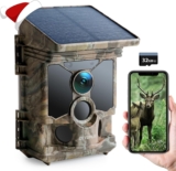 CEYOMUR Solar Wildlife Camera 4K 30fps, WiFi Bluetooth 68MP Trail Camera with 5200mAh Rechargeable Battery, 120 Detection Angle Night Vision Motion Activated IP66 Waterproof with 32GB Micro SD Card