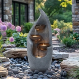 CHARLES BENTLEY 3 Tier Water Feature, UV Resistant, Weather Resistant, Mains Powered, Plug Included, Frost Resistant, Modern, Water Fountain, Built In LED Lights, Bronze, Polyresin (67×27.5x27cm)