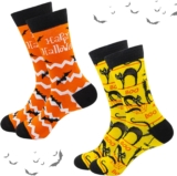 CHEERYMAGIC 2 Pairs Halloween Novelty Socks Cartoon Bat Cat Sock Cute Pattern Mini Crew Sock Funny Socks Gifts for Boys Girls Halloween Party Supplies A8HMBFW
