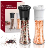 CIRCLE JOY Salt and Pepper Mills Manual Grinder Set 180ml with Adjustable Ceramic Blades, Glass Body Shakers – Sold By CIRCLEJOYEU/FBA
