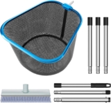 CLOPAE 70 Inches Pool Cleaning Kit, Pool Skimmer Net, Aluminum Frame, with 1.5M Long Stainless Steel Pole and Pool Brush, Professional Swimming Pool Net for Pool, Spa, Ponds, Hot Tubs