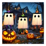 CNMTCCO Halloween Decorations, 3-Pack Witch Hats, Lighted Flying Ghosts