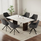 COLAMY 360 Swivel Dining Chairs Set of 6 with Sturdy Metal Base Luxury Velvet Upholstered Kitchen Chairs with Thick Padded Seat, Button-Tufted Backrest for Home, Dining Room, or Café,Grey