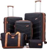 CONCEPTEN Expandable Hardshell Luggage Set 5 Piece, 22x14x9 Airline Approved Carry On, 20/24/28 Suitcase Set with TSA Lock, Spinner Wheels, ABSPC (Black)