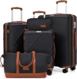 CONCEPTEN Luggage Sets 5 Piece, Suitcases With Wheels, Lightweight Travel Luggage Set With TSA Lock, ABS Hardshell Carry On Suitcase Set, Black, 5PCS, Suitcases With Wheels