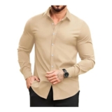 COOFANDY Mens Long Sleeve Dress Shirt, Slim Fit Beige