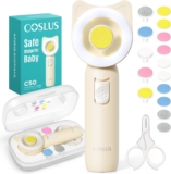 COSLUS C50 Baby Nail File Electric: 16 in1 Safe for Sleep Trim Grind Gentle Baby Nail File with Quiet Design 360 Light 5 Grinding Heads 10 Adhesive Pads Suitable for Multiple Age Groups