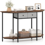 COSTWAY 130cm Long Console Table, Industrial Accent Entryway Table Hall Desk with 2 Drawers and Storage Shelf, Metal Frame Sofa Side Behind Couch Tables for Hallway Foyer Living Room, Rustic Brown