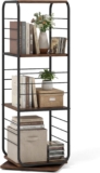 COSTWAY 4-Tier Rotating Bookshelf, 360 Spinning Bookcase Tower with Swivel Base, Metal Frame Corner Display Shelf Storage Organizer for Living Room, Study (Black Rustic Brown)