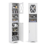 COSTWAY Bathroom Tall boy,Freestanding Storage Cupboard Adjustable Shelves Doors