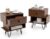COSTWAY Bedside Tables Set of 2, Wooden Nightstand End Sofa Side Table with Removable Storage Drawer and Open Shelf, Metal Feet Irregular Bedside Cabinet for Living Room Bedroom (Walnut)