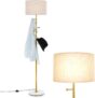 COSTWAY Floor Lamp with Coat Rack, Multi-Purpose Standing Lamp with Linen Lampshade, 5 Hooks, Foot Switch & Weighted Base, Tall Tree Floor Lighting Reading Lamp for Living Room Bedroom, E27 Socket