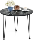 COSTWAY Round Coffee Table, Faux Marble Cocktail Center Table with Tripod Metal Legs, Modern Small Accent Sofa Side Tea Tables for Small Spaces, Living Room, Bedroom, 60x60x47cm (Black)