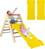 COSTWAY Toddler Climbing Frame, Kids Wooden Montessori Triangle Climber with Double Sided Ramp, Indoor Play Gym for Boys Girls (Multicolor)