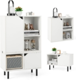 COSTWAY Wooden Bookcase, 5-Cube Bookshelf Sideboard Storage Cabinet with Metal Legs, Freestanding Accent Cupboard Display Organizer Unit