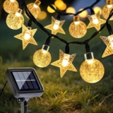COZII Solar Lights Outdoor Garden, 60LED 10M/33Ft Solar Garden Lights String with IP65 Waterproof, 8 Modes Lighting, Crystal Ball & Stars Fairy Lights for Yard, Garden, Home, Patio(Warm White)