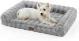 COZY KISS Faux Fur Orthopedic Dog Bed, Gray, L (36 27 6.5inch) Foam Pet Sofa, U-Shape Bolster, Washable Removable Flannel Cover, Square with Anti-Slip Bottom