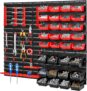 CROWNSHOP 32 PCS Wall Mounted Storage Bins Kit 64 41cm Garage Boxes Plastic Rack Parts Organiser Utility Kit With Stackable Boxes for Garage Workshop (RedBlack 70PCS)