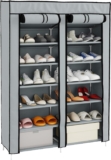 CROWNSHOP 7-Tier Shoe Rack Canvas Shoe Storage Cabinet 128 x 89 x 27cm for 28 Pairs Shoes, Shoe Rack Standing for Living Room Hallway Shoe Organiser with Dustproof Cover (Black) (Gray)
