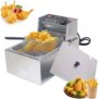 CROWNSHOP Deep Fat Fryer 10L 2500W Stainless Metal Adjustable Temperature Control Deep Non-Slip Easy Clean Fryer with Basket Lid Silver (10L)