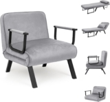 CROWNSHOP Folding Sofa Bed 4-in-1 Convertible Single Chair Bed with 6-Position Backrest and Pillow, Folding Sleeper Couch with Back Upholstered Seat Single Flip Chair for Living Room (Gray)