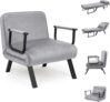 CROWNSHOP Folding Sofa Bed 4-in-1 Convertible Single Chair Bed with 6-Position Backrest and Pillow, Folding Sleeper Couch with Back Upholstered Seat Single Flip Chair for Living Room (Gray)