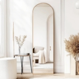 CROWNSHOP Full Length Mirrors 160x50cm Free Standing Arched Aluminium Alloy Tempered Glass Floor Mirror Wall Full Body Large Hanging Mirror For Hallway, Living Room, Bedroom (160x50cm-Gold)
